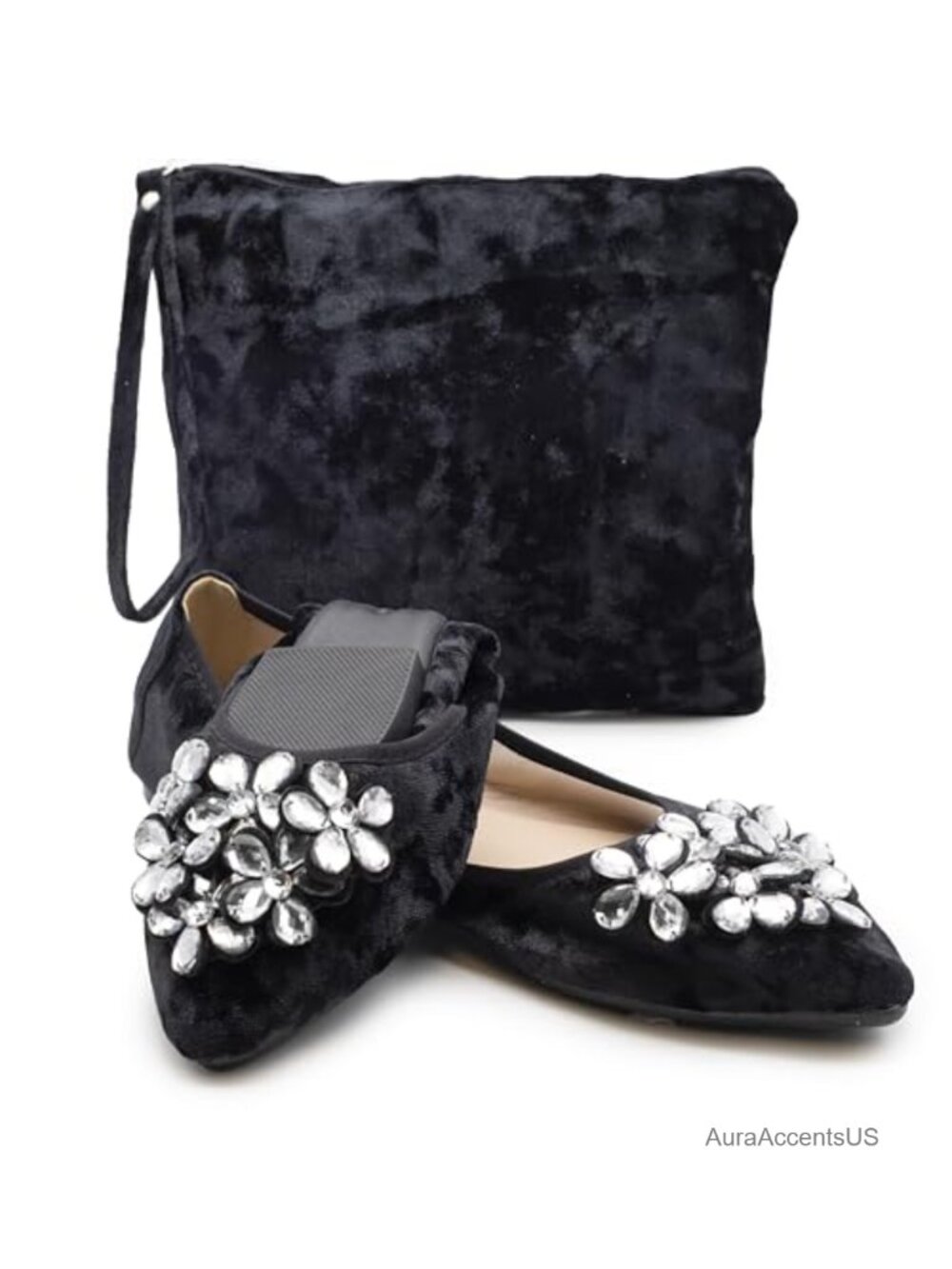 Foldable Ballet Flats Rhinestone Pointed Toe Comfortable Wedding Shoes